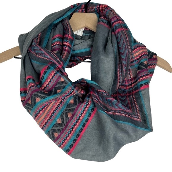 CAPELLI Scarf Infinity Aztec Southwestern Embroidered Boho Sheer Lightweight NWT - Picture 1 of 14